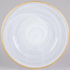 White Alabaster Charger 13" Gold trim