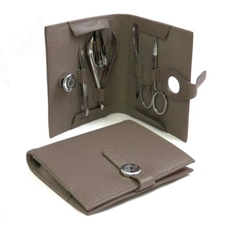 Bey Berk 5 Piece Manicure Set In Stone Leather Case