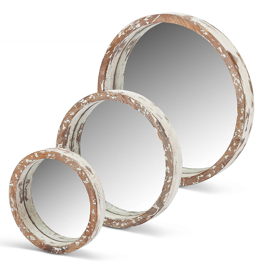 White Woodround Mirrors, Set of 3 (Only Available Through Haiti Showroom)