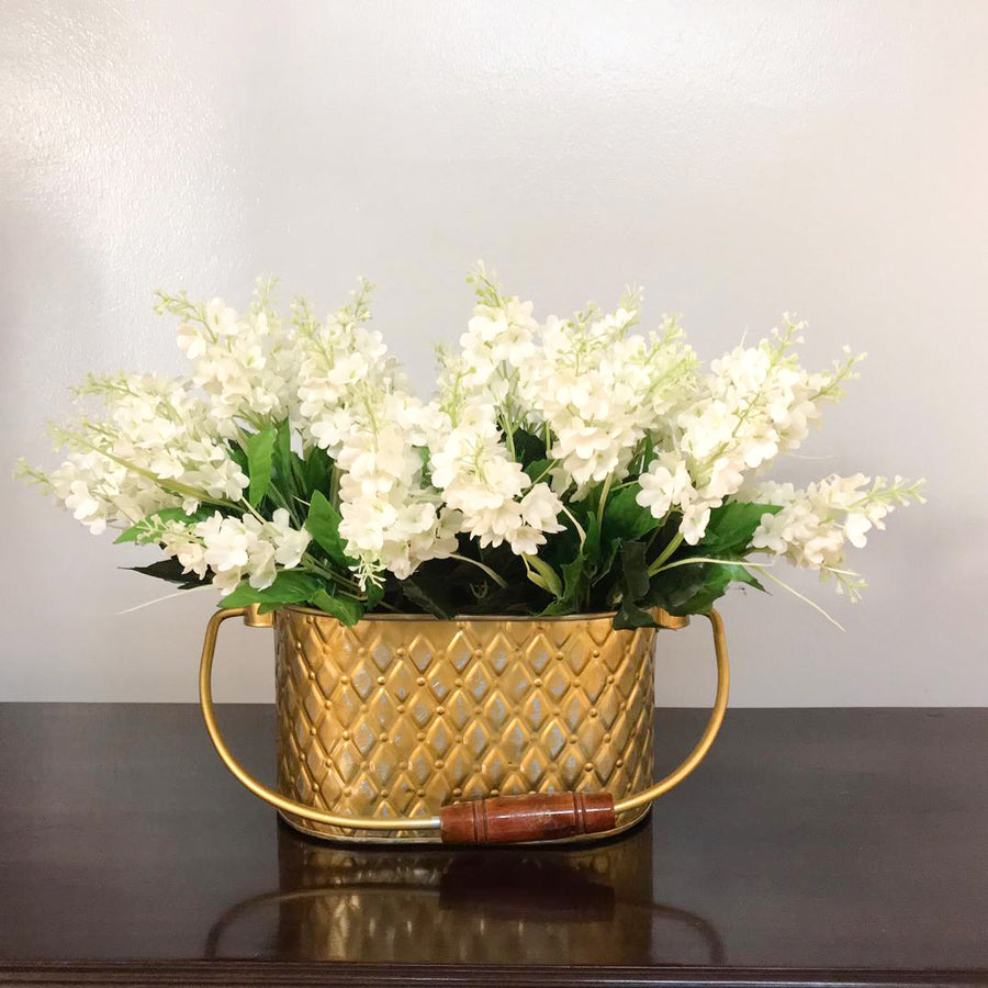 Gilded Diamond & Chevron Caddy With White Flowers