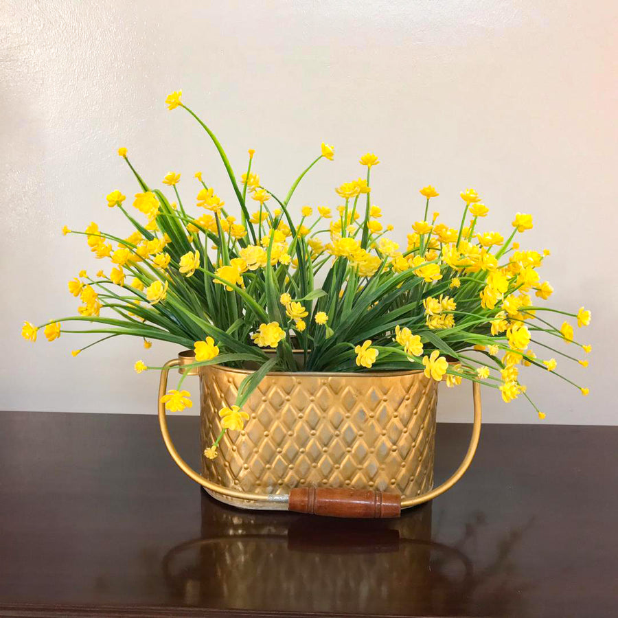 Gilded Diamond & Chevron Caddy With Yellow Flowers