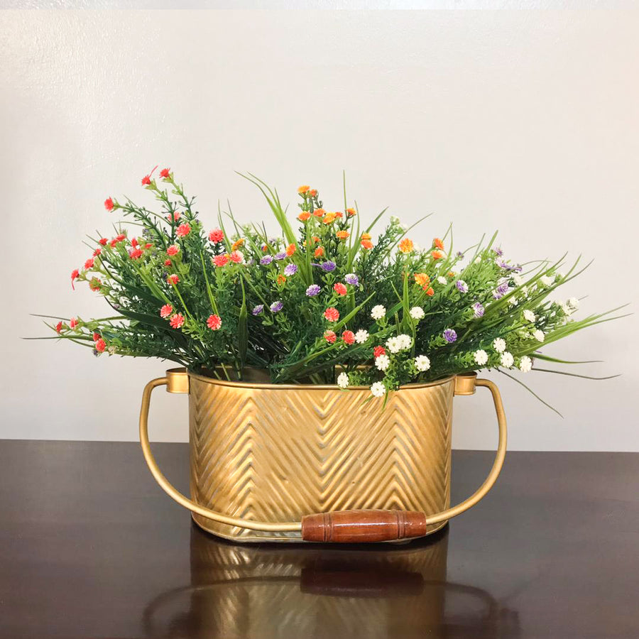 Gilded & Chevron Caddy With Yellow Flowers