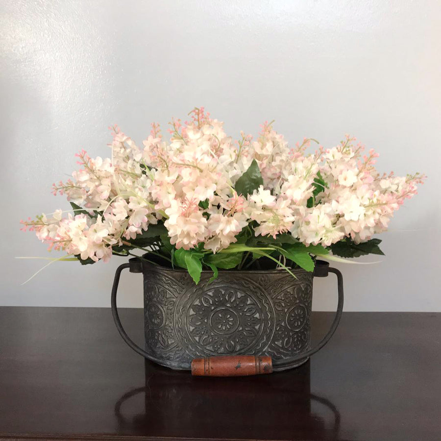 Galvanized Black Print Caddy With Flowers