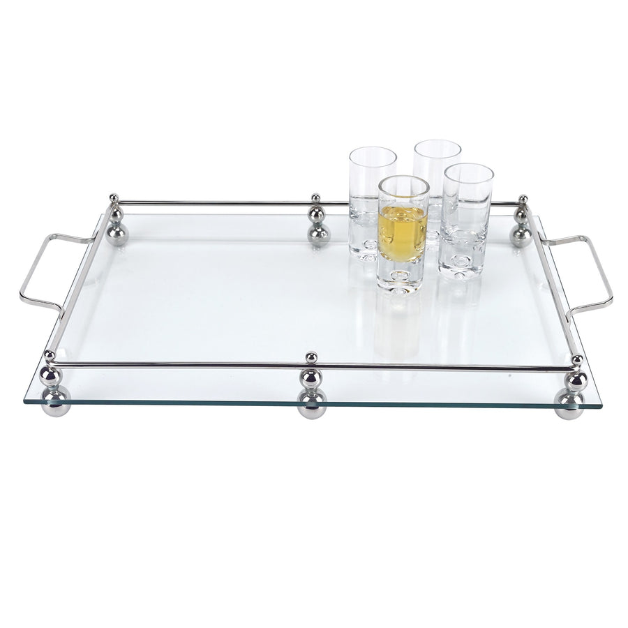 Classic Glass Serving Tray with Chrome Border