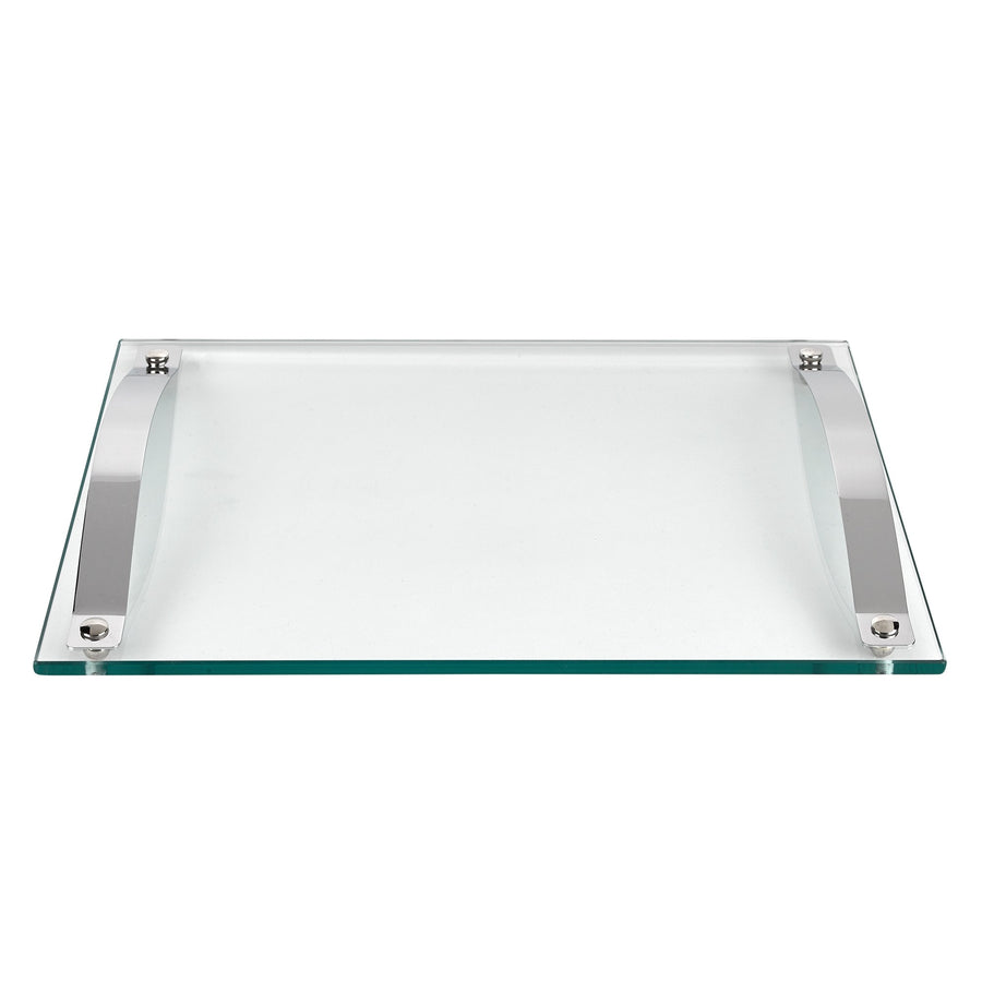 Contempo Rectangular Glass Serving Tray with Chrome Handles