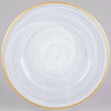 White Alabaster Charger 13" Gold trim 