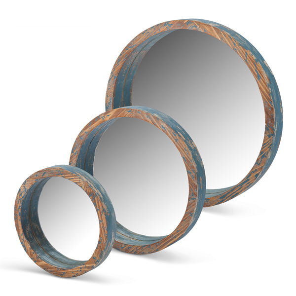 Blue Wood Round Mirrors Set of 3 (Only Available Through Haiti Showroom)