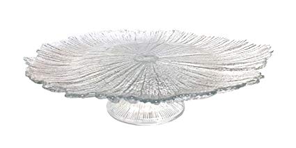 Brilliant Coral Footed Cake Plate Clear 15"