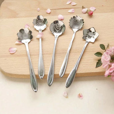 Stainless Steel Flower Spoons Set of 5