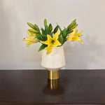 White Cylinder Shape Candle Holder/Vases With Yellow Flowers